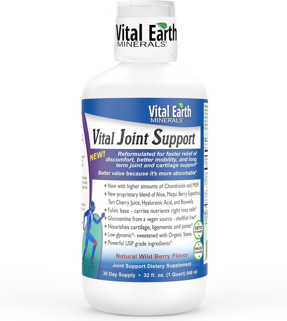 Vital Earthの液体の共同サポート補足–グルコサミン、コンドロイチン、MSMプラスHyaluronic酸、ボスウェリア及びフルヴィク酸(70 + Traceの鉱物)、32 Oz + 1 Ozのコップ