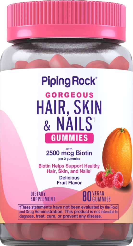 パイピングロックヘアスキン&ネイルビタミン | 80グミ | 2500mcg of Biotin | 女性マルチビタミン | ビタミンC・E付 | フルーツ味 | ノンGMO・グルテンフリーサプリメント