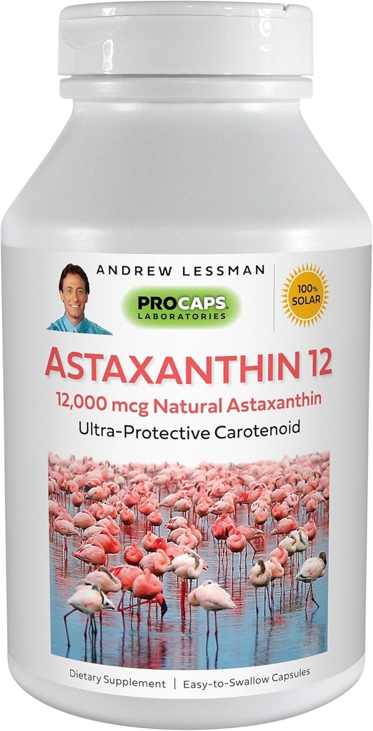 ANDREW LESSMAN アスタキサンチン 12mg - 30 Softgels - 12000 mcgナチュラルアスタキサンチン、強力な酸化防止カロチノイド。 目、心臓、皮膚などの保護。 添加物無し。 飲みやすいソフトジェル