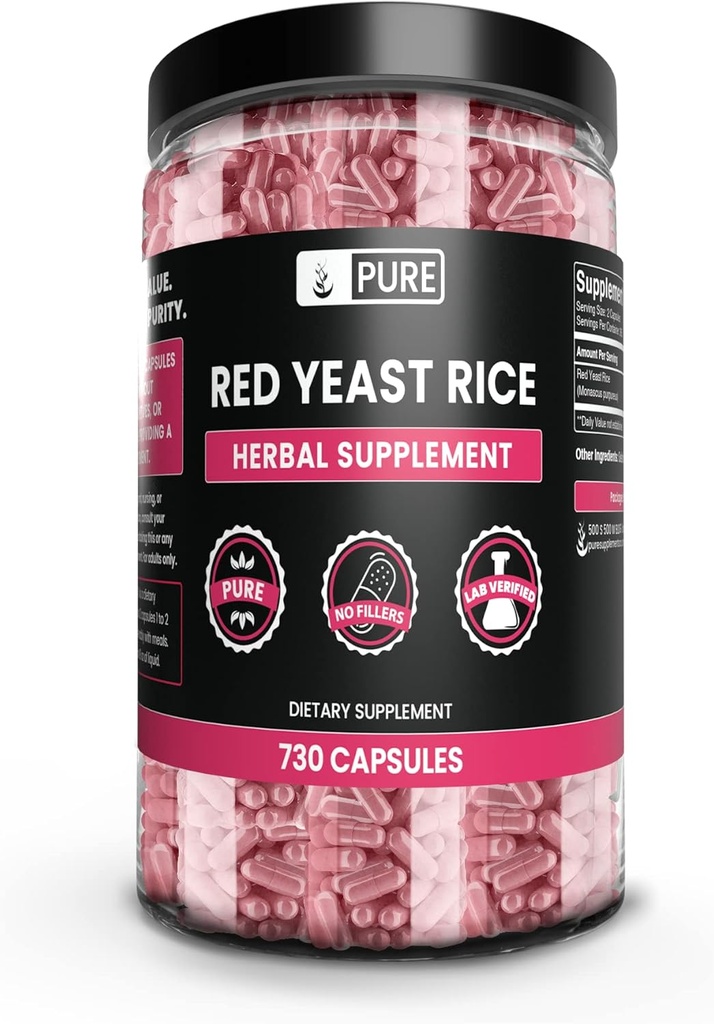 Pure Original Ingredients Red Yeast Rice No Magnesium Or Rice Fillers, Always Pure, Lab Verified (730 Capsule)