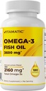 Vitamaticの三重力のオメガ3の魚油サービングごとの3600mg、2160mg Omega 3脂肪酸、1296mg EPA + 864mg DHAのBurblessレモン味、180のSoftgels