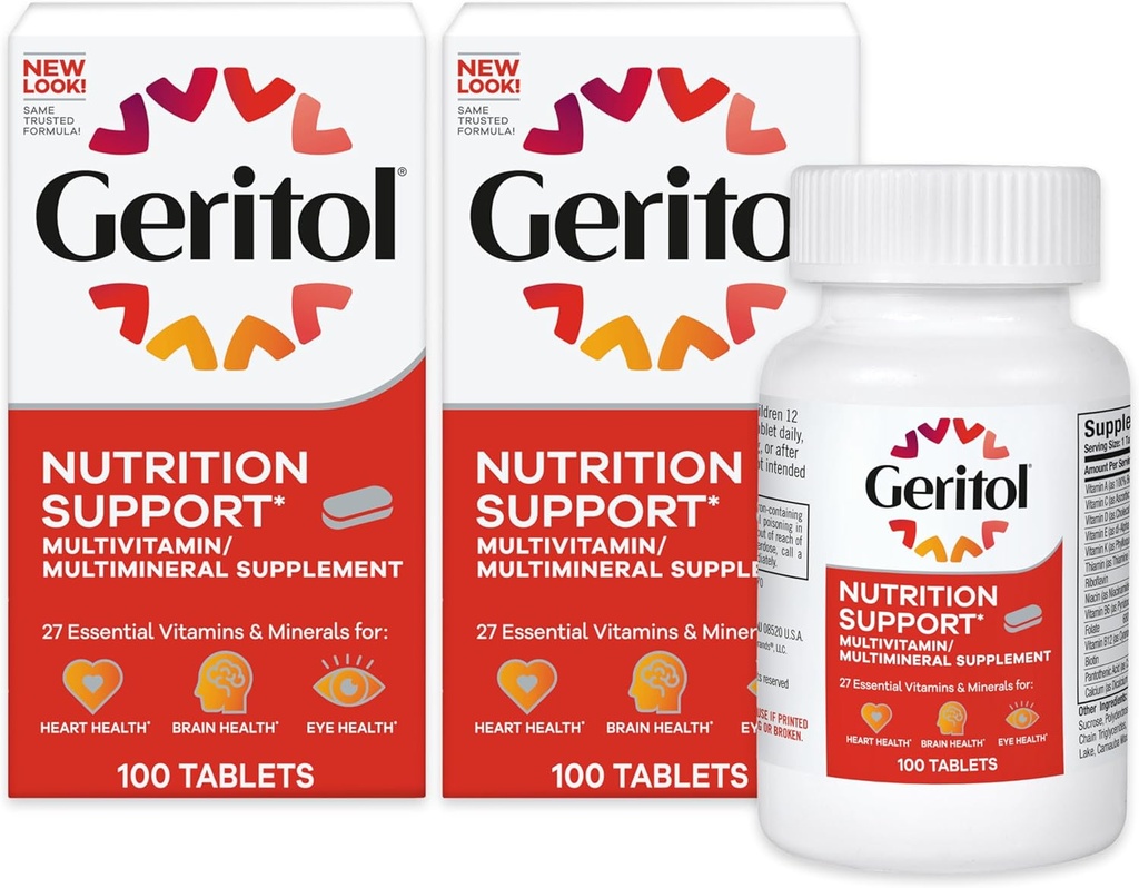 Geritol, Multivitamin Supplement, Contains B-Vitamins, Antioxidants, Vitamins C, E & D and Iron, 26 Essential Vitamins and Minerals, Gluten-Free, Non-GMO, No Artificial Sweeteners, 100 Tablets - 2ct