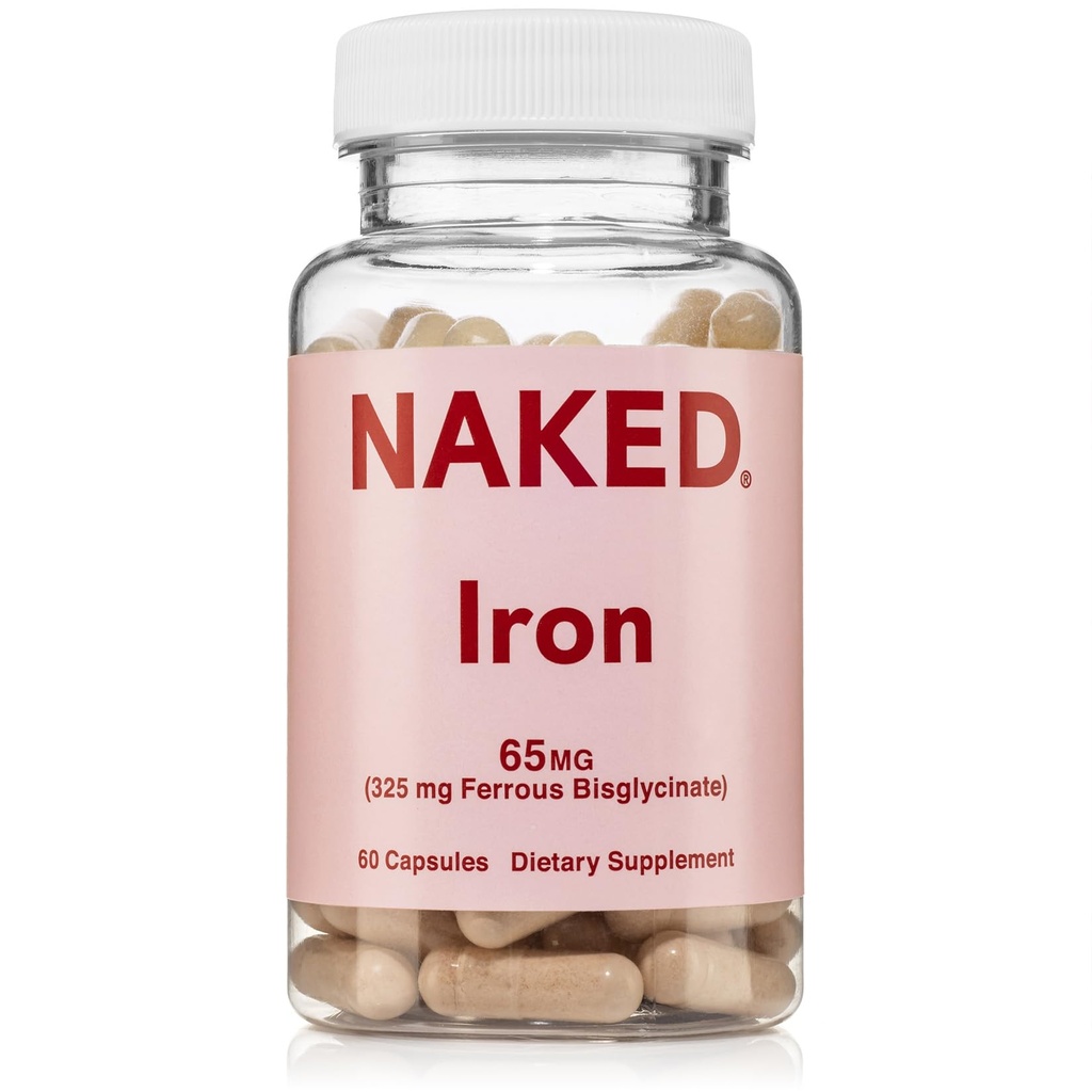 Nakedの鉄65mg、325mgの鉄のビスグリシン -鉄の欠乏、細胞エネルギー サポートのための高い効力の鉄の補足は健康な赤血球の生産、非GMOのグルテンフリー、60カプセルを促進します