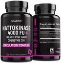 Nattokinaseの補足4000 FU CoQ10 100mgのフランスのマリタイムのパインの樹皮のエキス200mgの循環及び心臓血管サポートのための酵素と(120-Capsの1のパック)