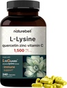 NatureBell L-Lysine 1,000mgカプセル+ビタミンCと亜鉛、240カウントのケルセチン250mg | 無料のフォームアミノ酸、Lリジンコンプレックス | 免疫サポート、リップ&スキン健康サプリメント