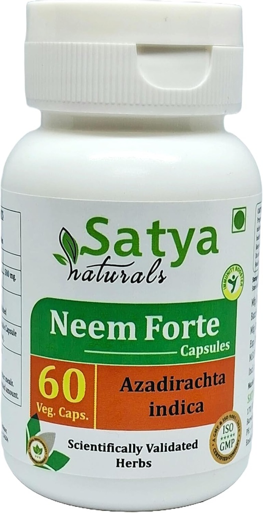 ニーム フォルテ カプセル 500 mg. 60 Veg. カプセル | ニーム (アザジラハチタ インディカ) 男性と女性のための抽出カプセル | アーユルヴェーダ ハーブ サプリメント/救済 (1 ボトル 60 カプセル)