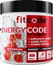 フィットコード EnergyCode - クレアチンパウダーとプレワークアウト - エネルギー&パフォーマンスドリンク - 筋肉の強度と耐久性のサプリメント - カフェインが含まれています - 30のサービング - ウォーターメロン