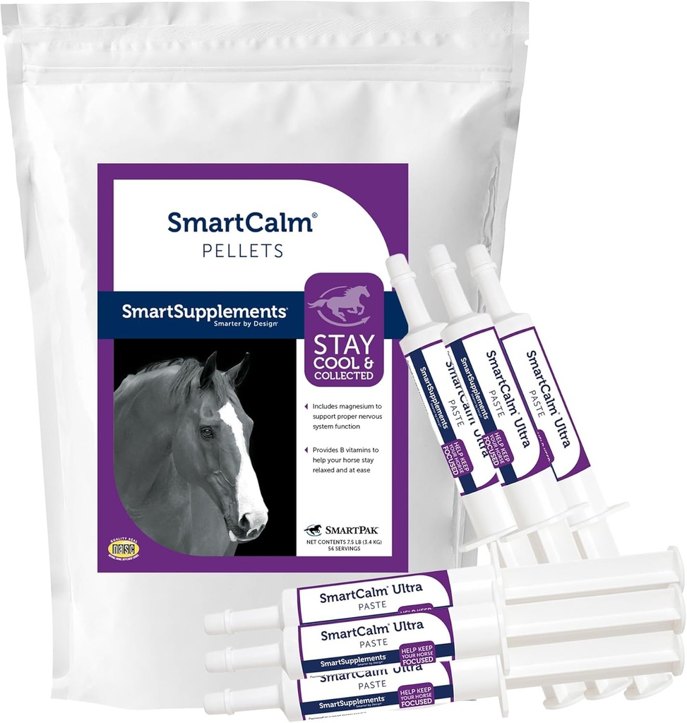 SmartEquine SmartCalm Pellets & SmartCalm Ultra Paste 6 チューブ バンドル, 馬の Calming サプリメント | 砂糖やハーブを追加していません, 食事の Equine サプリメント