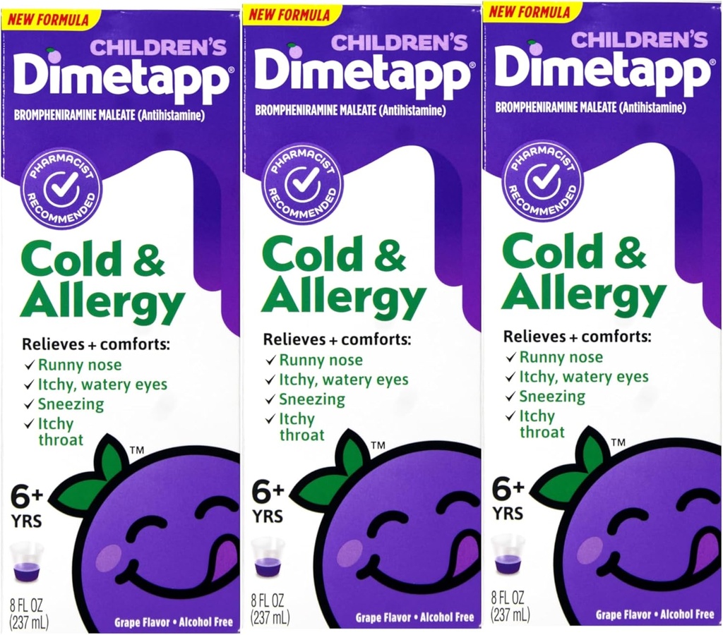 子供のDimetapp®の風邪及びアレルギーの液体–ブドウの味、アルコールフリー、8のflのoz - 3のパック