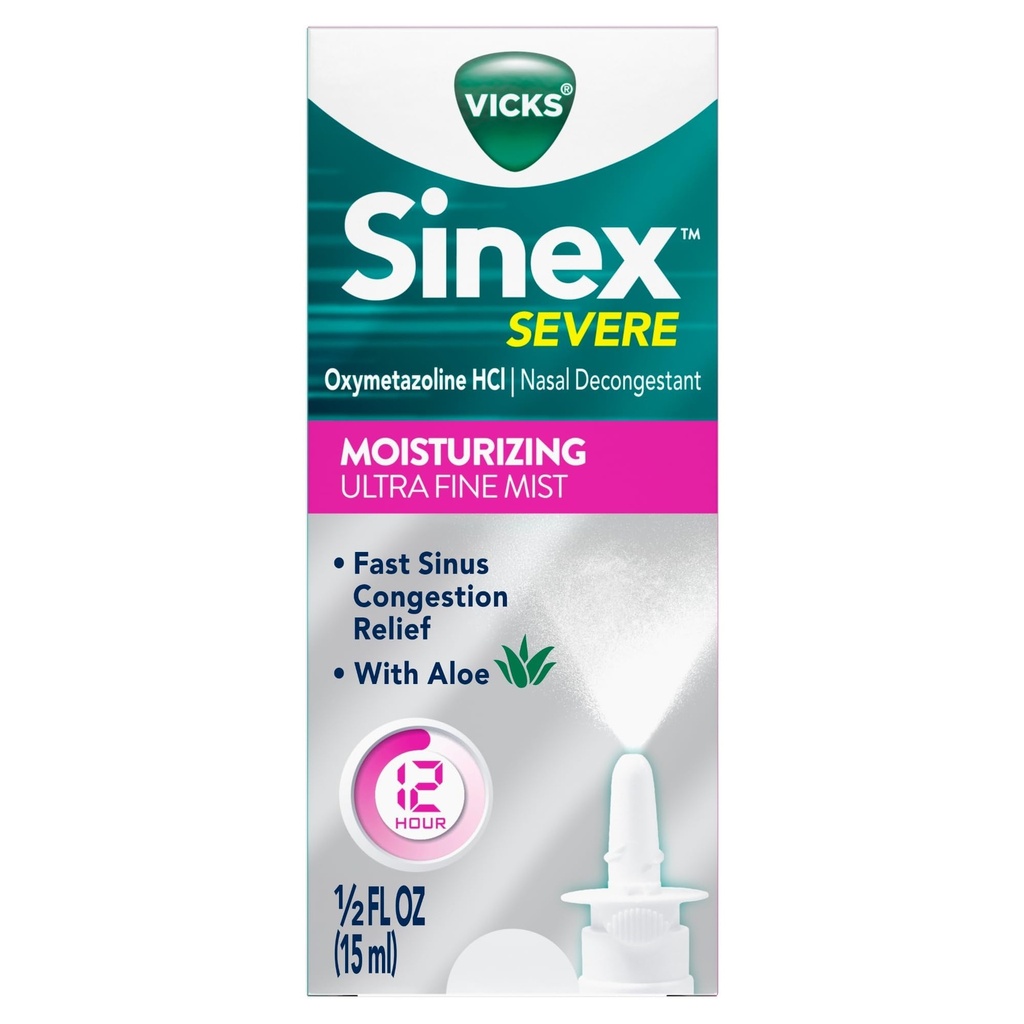 ヴィクックスSinex Severe Nasal Spray with Moisturizing Ultra Fine Mist, Decongestant for Stuffy Nose Edward from Cold, Allergy, Sinus Pressure - 265 Sprays