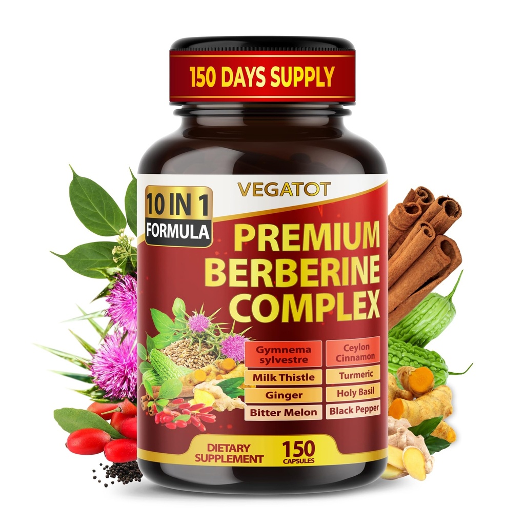 VEGATOT GlucoSavior Berberine Ceylon Cinnamon、Bitter Melon、 Gymnema - 米国で作られた免疫、心の健康と消化管機能をサポート(150カウント)