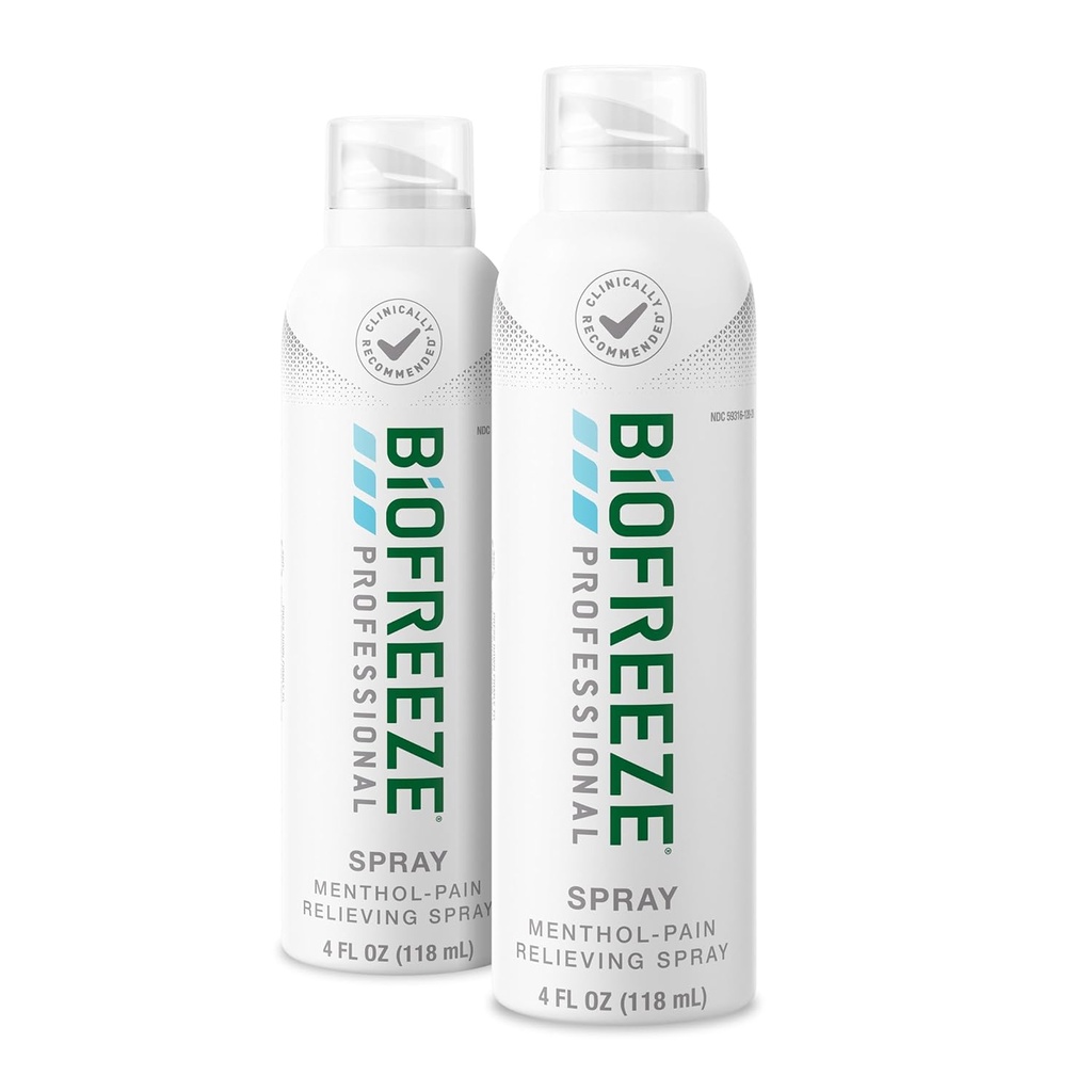 Biofreeze Professional Strength Pain Relief Aerosol Spray, Arthritis Pain Reliever, Knee & Lower Back Pain Relief, Sore Muscle Relief, FSA Eligible, 2 Pack (4 FL OZ Biofreeze Menthol Spray)