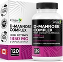 Renew Actives High Potency D-Mannose & Cranberry Complex 1000MG per 2 Capsules – with Hibiscus & Dandelion Extracts – Antioxidant Blend – No Artificial Flavours - Made in Canada - 120 Capsules