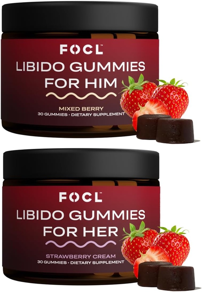 FOCL Female & Male Libido Booster Intimacy Set - 1 Month Supply Libido Gummies for Men & Women with Horny Goat Weed | Boost Desire, Arousal, Energy, Stamina, Performance, Endurance, Hormone Balance
