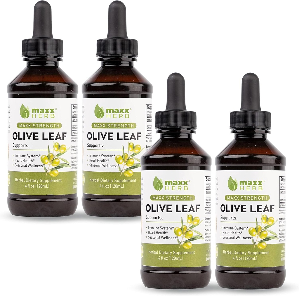 Maxxハーブオリーブリーフエキス - 最大強度オーロペイン液は、免疫サポート、心の健康、および季節ウェルネスのために、カプセルや紅茶よりも優れた吸収 - 4ボトル、4オズそれぞれ(240サービング)