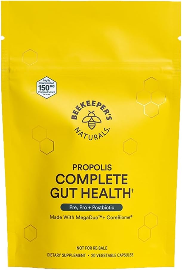 BeekeeperのナチュラルズコンプリートGut Health、3-in-1プレバイオティクス、Postbiotics、Digestive Healthのためのプロバイオティクス、女性&男性、プロポリスパワード、グルテンフリービーガンカプセル、20ct