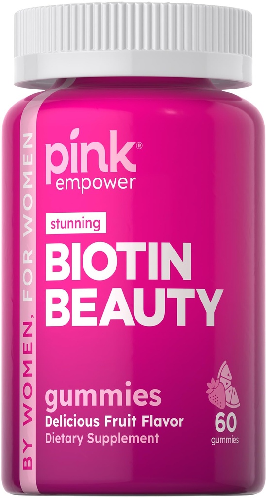 女性用PINKビオチングミ | 60カウント | 美容・皮膚・爪のビタミン | フルーツフレーバー | 非GMO・グルテンフリー