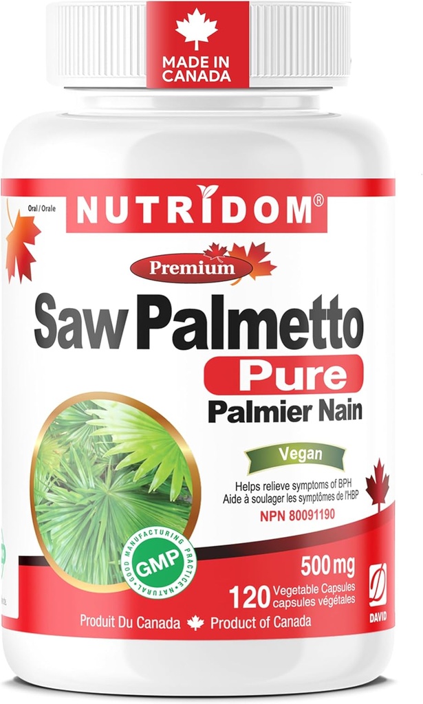 Nutridom Saw Palmetto 500mg、非GMO、ビーガン、グルテンフリー、大豆フリー、乳製品無料(120カウント)