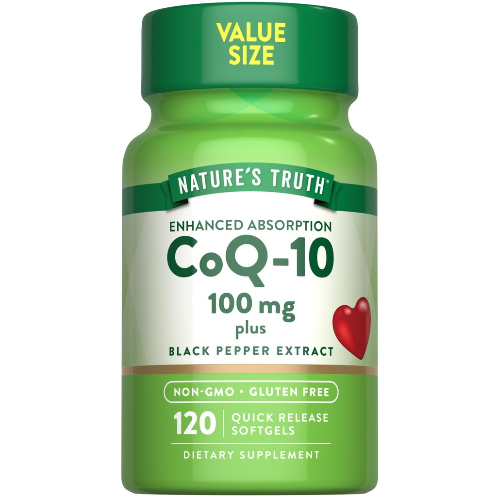 Nature's Truth CoQ10 100mg | 120 Softgels | 高吸収 | 非GMO&グルテンフリーの補酵素サプリメント | ブラックペッパーエキス付き