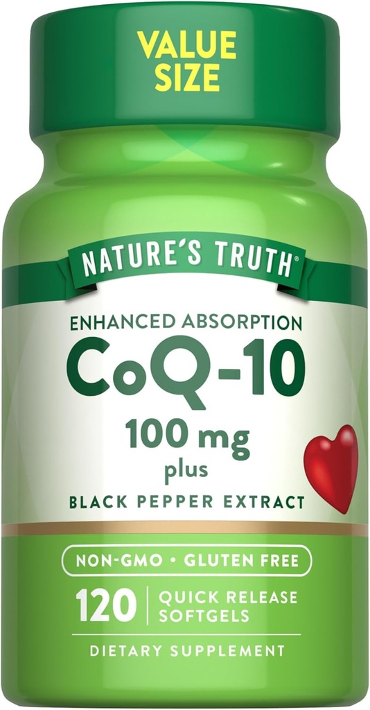 Nature's Truth CoQ10 100mg | 120 Softgels | 高吸収 | 非GMO&グルテンフリーの補酵素サプリメント | ブラックペッパーエキス付き