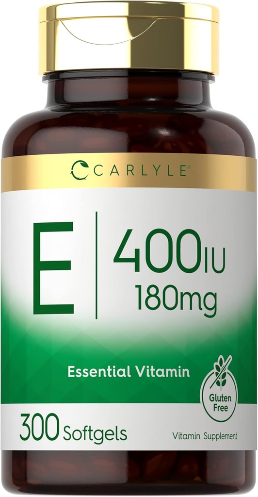 Carlyle Vitamin E Softgelカプセル400 IU | 180mg | 300カウント | 非GMOとグルテンフリーのフォーミュラ
