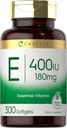 Carlyle Vitamin E Softgelカプセル400 IU | 180mg | 300カウント | 非GMOとグルテンフリーのフォーミュラ