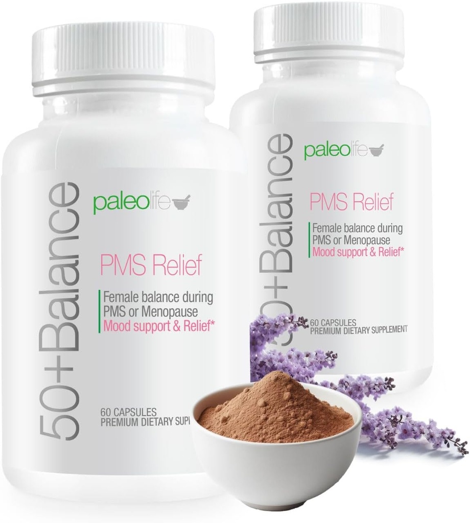50+ Balance Premium Supplement, PMS Relief. Female Balance During PMS or Menopause. Mood Support & Relief. 60 Capsules (2-Pack)