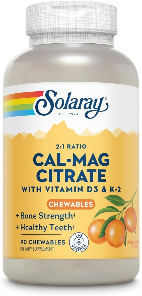 Solaray Cal-Magのクエン酸塩プラスD-3&K-2オレンジChewables | 90カウント