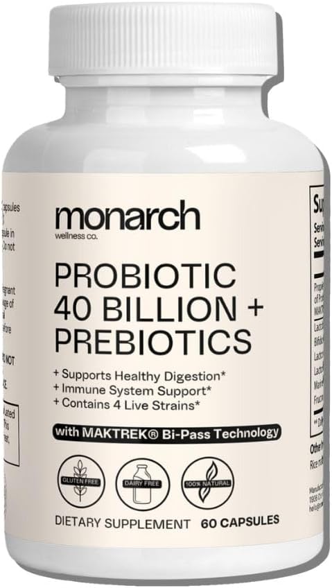 Probiotic 40 Billion + Prebiotics: 4 Diverse Strains - Digestive & Gut Health (60 Capsules) - Probiotics For Women & Men - Natural | Gut Health & Immune Support Supplement | Provides Digestive Support
