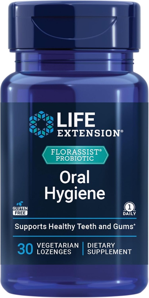 Life Extension FLORASSIST® Probiotic Oral Hygiene, Oral probiotic for Teeth and Gums, pH Levels, Dental Hygiene, Immune Support, BLIS M18™, Once Daily, Gluten Free, Vegetarian, 30 lozenges