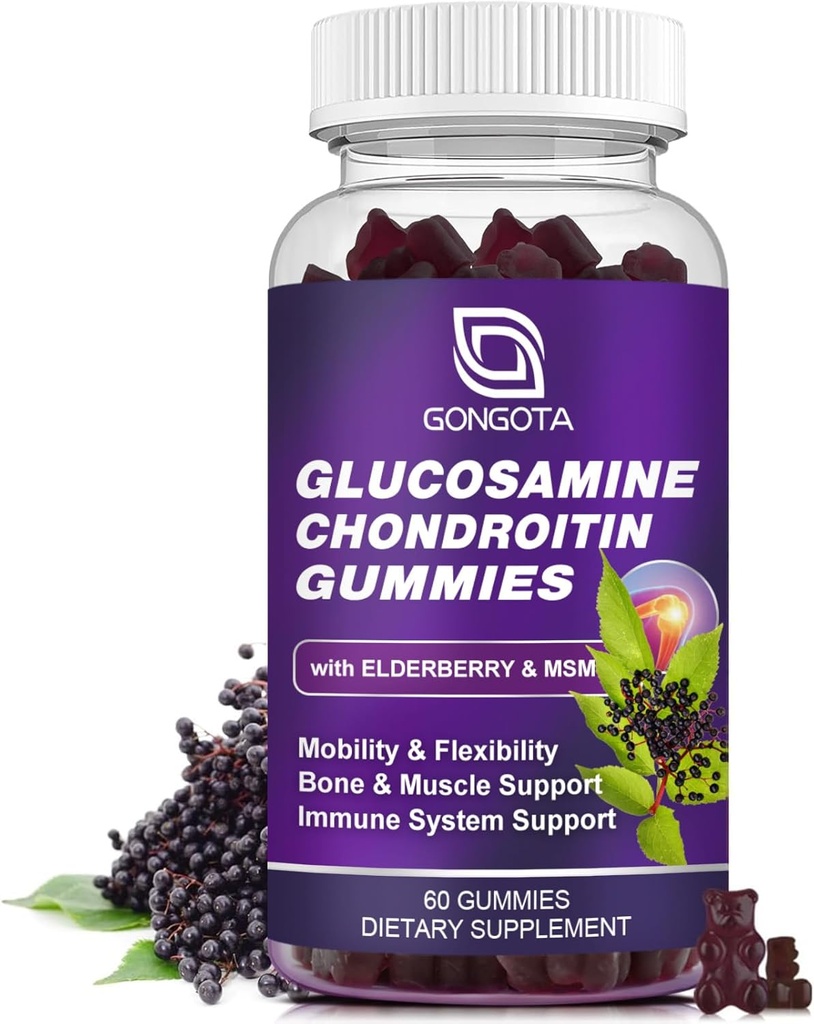 Glucosamineのコンドロイチンのグミ - 2のパック、MSM及びエルダーベリー、柔軟性サポート、人および女性のための最もよい軟骨及び免疫サポート補足が付いている余分強さ1500mgグルコサミン- 60count (1のパック)