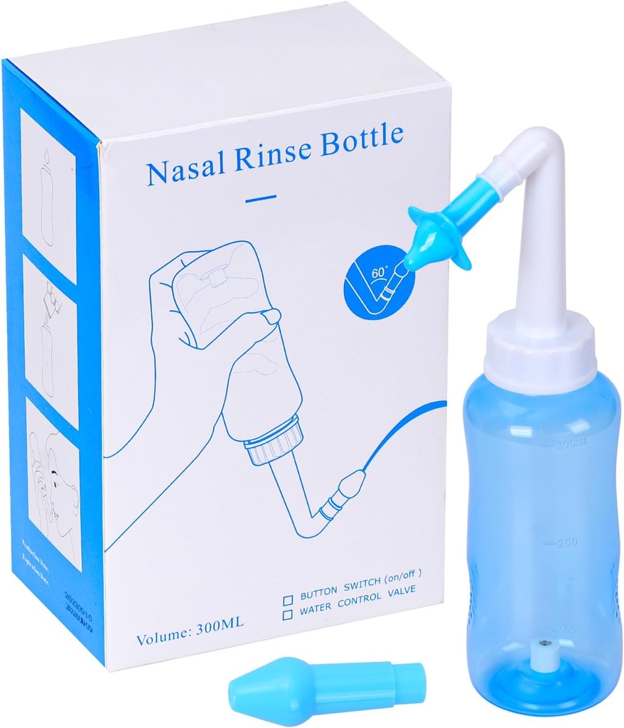 Netiの鍋のSinusのリンス ビンの圧力鼻の潅漑の洗浄のSinusは大人の及び子供BPAのためのキットのびんの鼻の洗剤を放します(300ML、青)