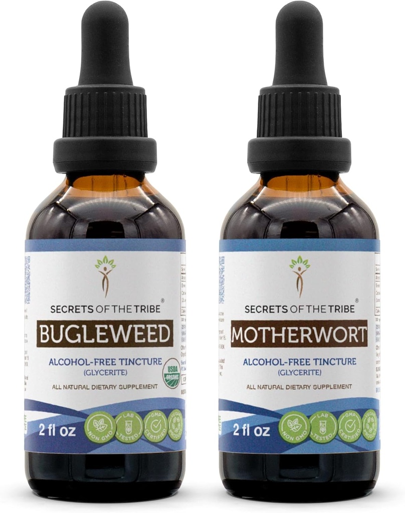Bugleweed USDA Organic and Motherwort Liquid Extract(2個) | アルコールフリーのチンキ | オーガニック・バグリー(Ze Lan、Lycopus Virginicus)とMotherwort(Leonurus Cardiaca)の乾燥ハーブ(2x2 fl oz)