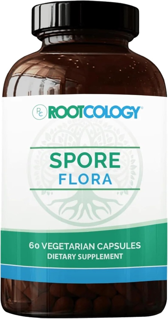 Rootcology by Dr. Izabella Wentz | Spore Flora | Broad-Spectrum Stomach Acid Resistant Spore-Forming Probiotics for Gastrointestinal Health | Five Targeted Bacillus Strains | 60 Vegetarian Capsules