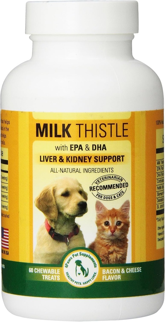 DHA、EPA、Silymarin、およびビタミンB(B1 B2 B6 B12)で犬と猫のためのミルクのこの口の肝臓と腎臓の病気を防止するために - 60Chewable御馳走 - ベーコンチーズ味料