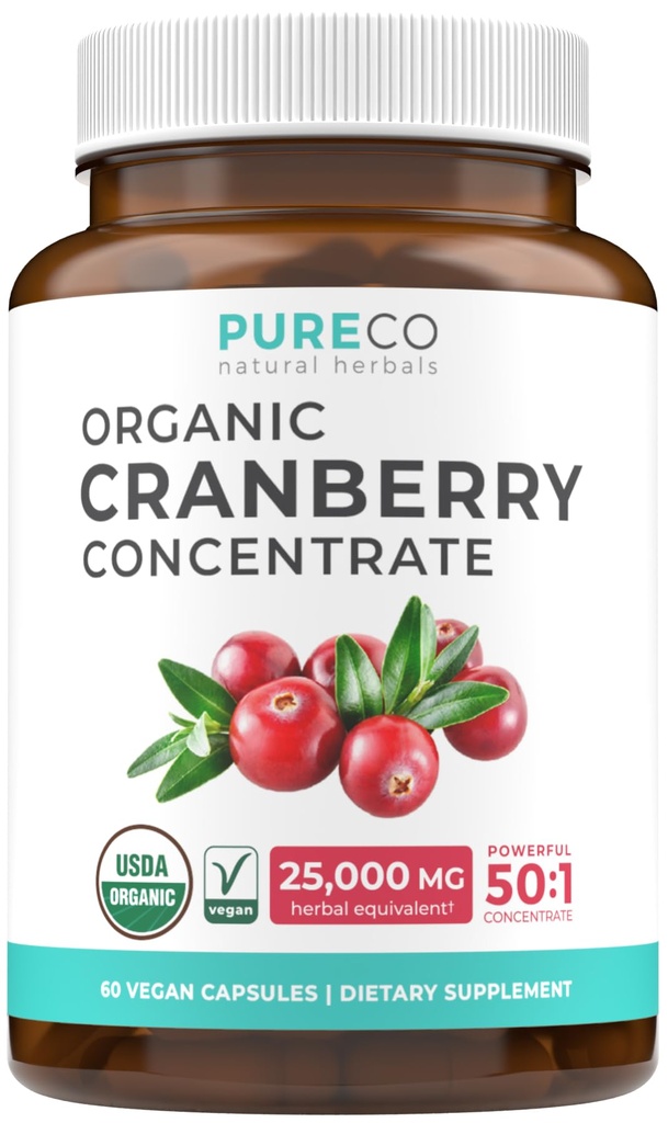 有機クランベリーピル - 50:1 濃縮エクアラー 25,000 mg フレッシュクランベリー(Vegan) 尿路の健康と腎臓のクレンジング - 女性のためのクランベリーピル - UTIサポートサプリメント - 60 カプセル