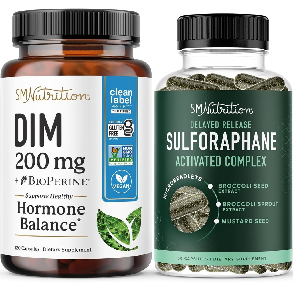 女性のためのエストロゲンバランスを高めるための200mg DIMサプリメントを備えたスルボラファンコンプレックス | ディインドルイルメタンカプセル(120のサービング)と高度なマイクロビーズレット技術ホルモンバランス(60のサービング)