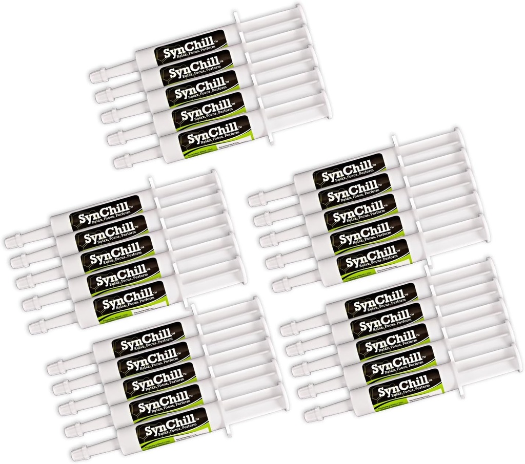 SynChill の口頭馬の Calming のゲル、100% の自然及び栄養の補足、中心及び性能のために設計されている実験室の証明される、オリンピックの専門家及び獣医師によって承認される、米国で作られる - 25 パック