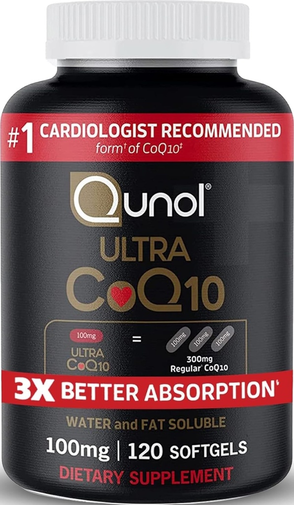 Qunol Ultra CoQ10 100mg、3xのよりよい吸収、特許を取られた水および脂肪溶性の自然な補足の形態のCoenzyme Q10、中心の健康、120の計算Softgelsのための酸化防止