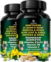 オーガニックホーソーンベリーカプセル - ホーソーンベリーとセントジョンズワートRhodiola Rosea Olive Leaf 椎茸のきのこケルセチン&ビタミンC、D3、K2、B6&マグネシウム(240カウント)