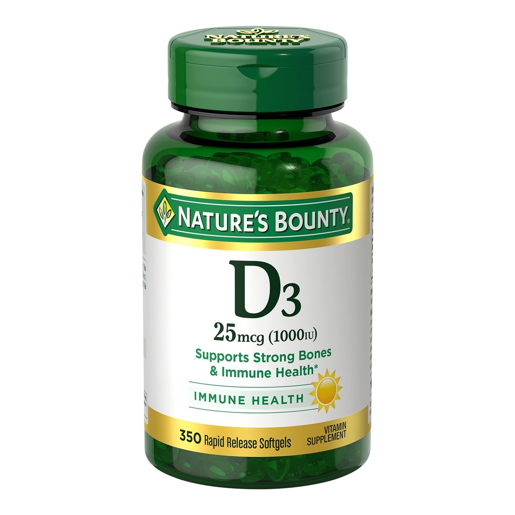 Nature's Bounty Vitamin D3 1000 IU Softgels, 免疫サポート, ヘルシーボンを促進します, 1日あたりのSoftgel, グルテンフリー, 350 カウント