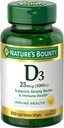 Nature's Bounty Vitamin D3 1000 IU Softgels, 免疫サポート, ヘルシーボンを促進します, 1日あたりのSoftgel, グルテンフリー, 350 カウント
