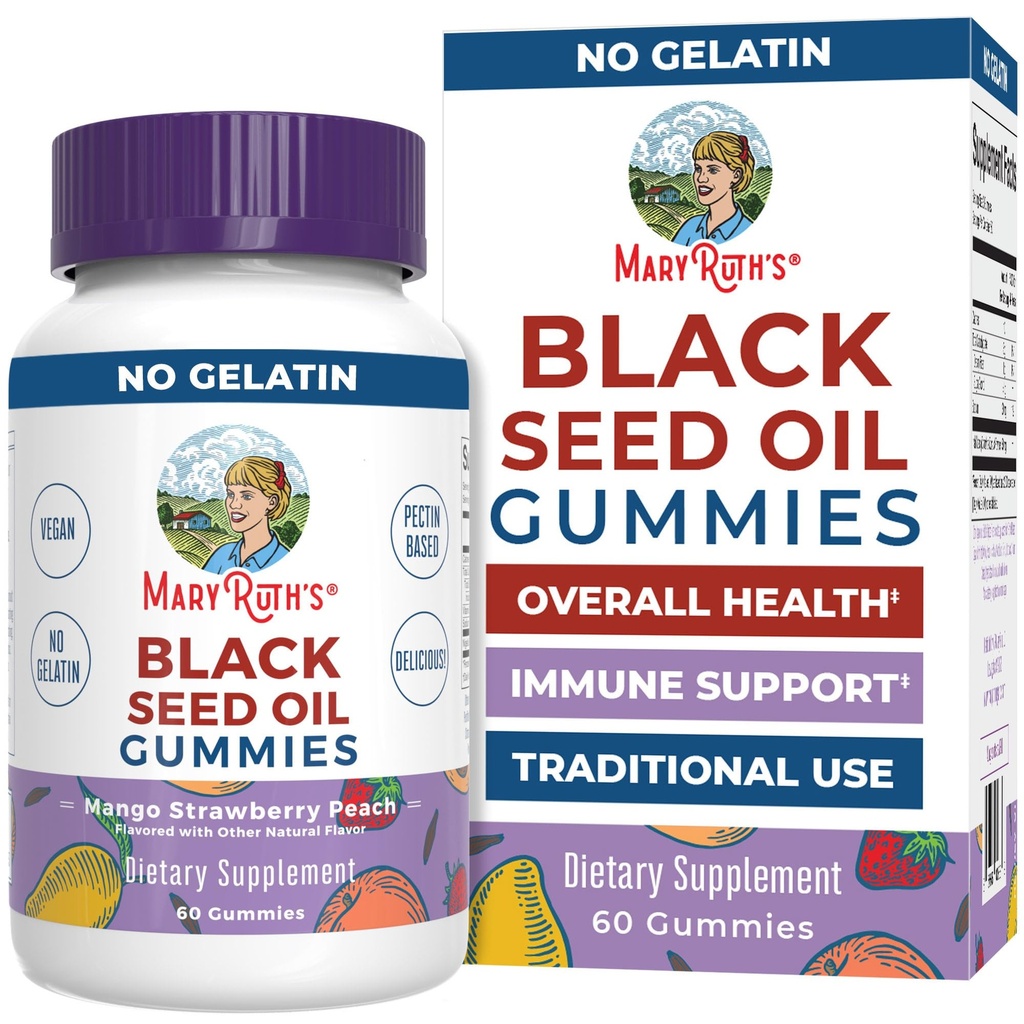 MaryRuth Organic Black Seed Oil Gummies | ブラッククミンシードオイルサプリメント | 伝統的に免疫サポート&心血管の健康のために使用される | ビーガン | いいえゼラチン | プレクチンベースの | 60 グミ