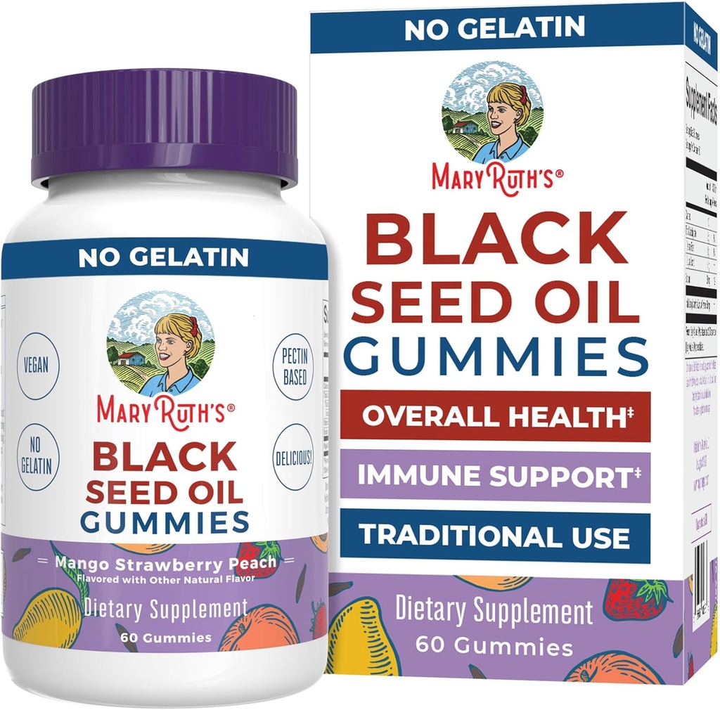 MaryRuth Organic Black Seed Oil Gummies | ブラッククミンシードオイルサプリメント | 伝統的に免疫サポート&心血管の健康のために使用される | ビーガン | いいえゼラチン | プレクチンベースの | 60 グミ