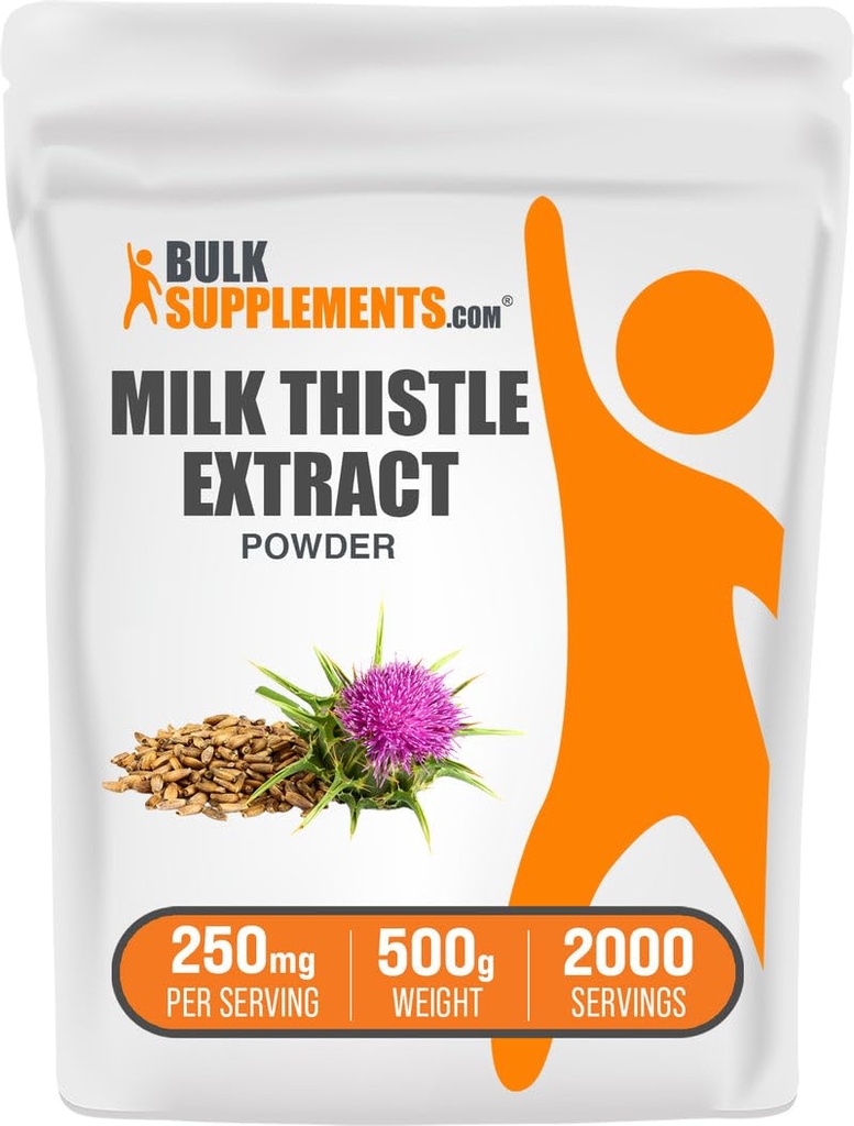 BulkSupplements.comミルクアザミエキスパウダー - ハーブサプリメント、ミルクアザミサプリメント - グルテンフリー、250mg/サービング、500g(1.1ポンド)(パッケージ1)