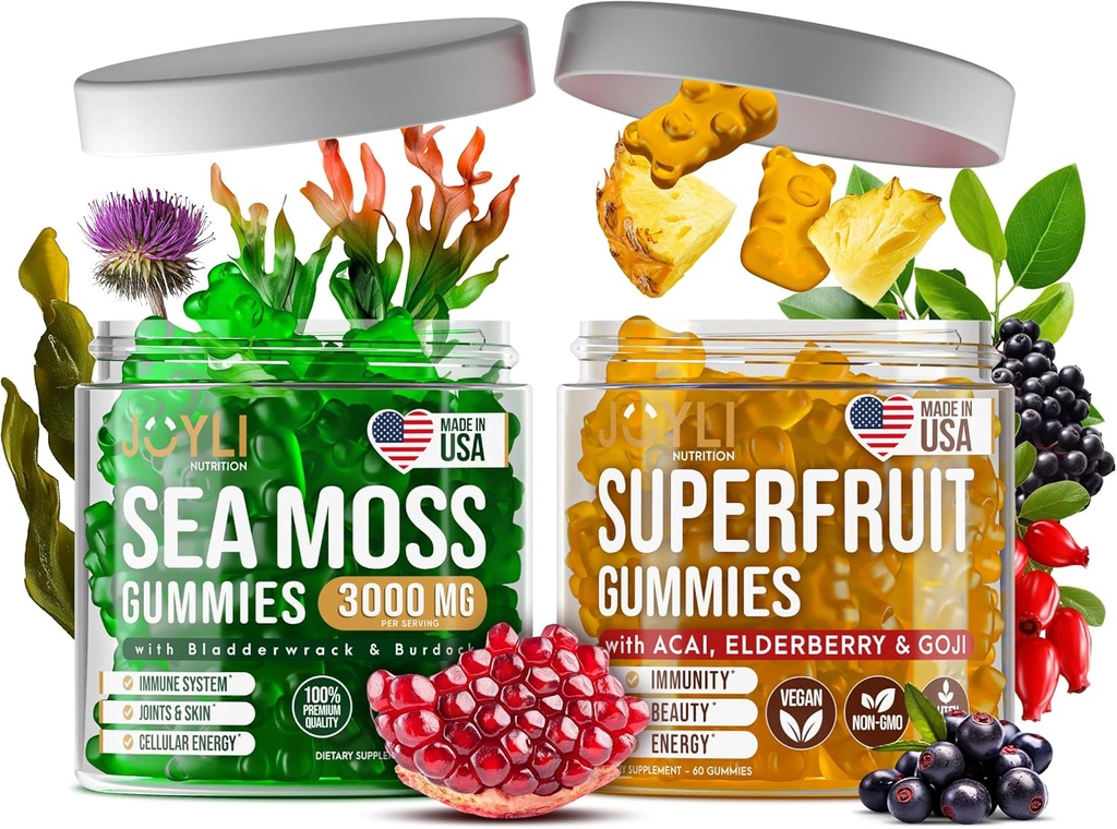 Irish Sea Moss & Superfruit Gummies - Fruit Multivitamin Gummies & Sea Moss Gummies for Adults, Kids - Superfruits, Irish Sea moss Bladderwrack Burdock Root - 60 Superfruit, 60 Irish Sea Moss Gummies