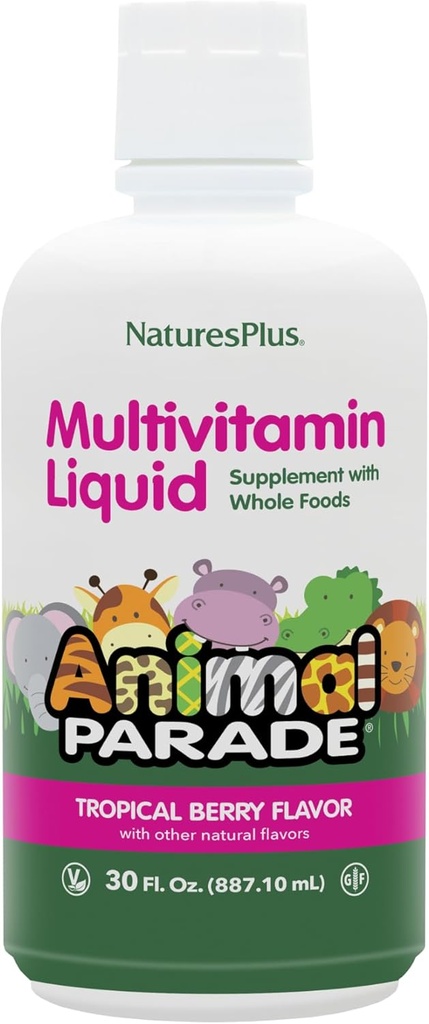NaturesPlus 動物のパレード 生の子供の液体マルチビタミン - トロピカルベリー風味 - 30 fl oz - 全フードサプリメント - ベジタリアン、グルテンフリー - 60 人
