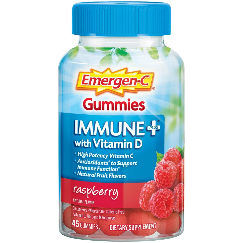 Emergen-C Immune+トリプルアクション免疫サポートガミー、BetaVia(R)、1000mgビタミンC、ビタミンB、ビタミンD、抗酸化剤、ラズベリー、学校に戻ってエッセンシャル - 45カウント