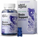 ワイルド&オーガニックブレインサポートガミー - フォーカスサプリメントw / Ashwagandhaルート、ビタミンB12、Ginkgo Biloba、Bacopa - 品種と生産性のためのビーガン咀嚼 - 60脳ガミー