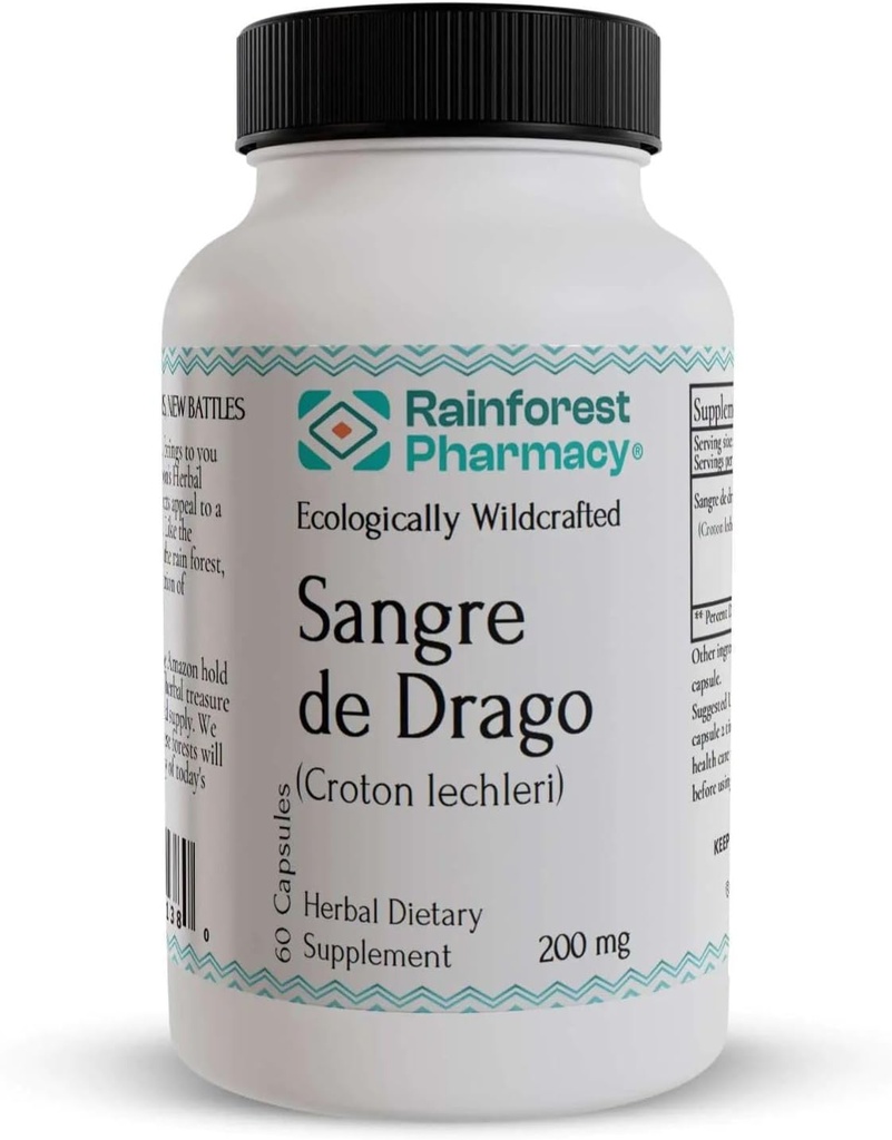 Sangre de Drago 60 ベジタリアン カプセル 200 mg - 100% 純粋なペルー 生態学的に野生のクロトン レクレリ ドラゴンの消化と皮膚の健康のための血